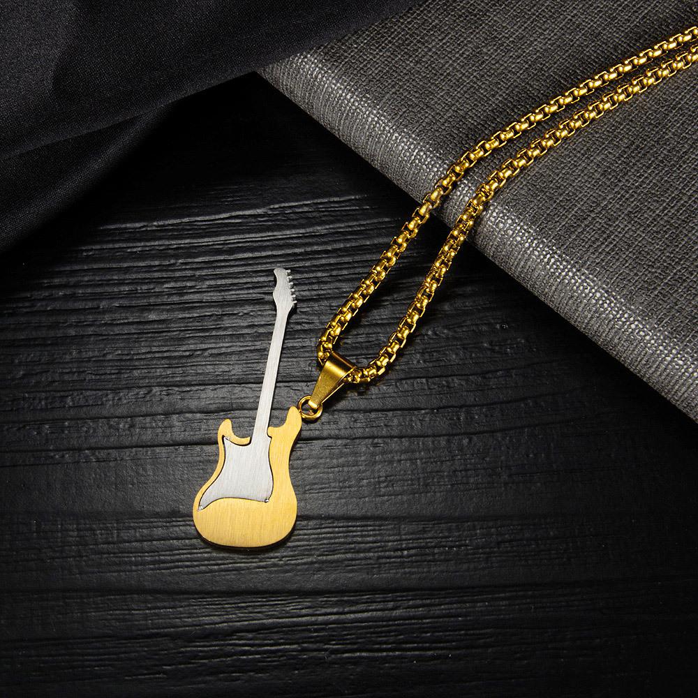 Ornament Personality Fashion European and American Hip Hop Stainless Steel Guitar Pendant Street Classic Trendy Men's Titanium Steel Necklace