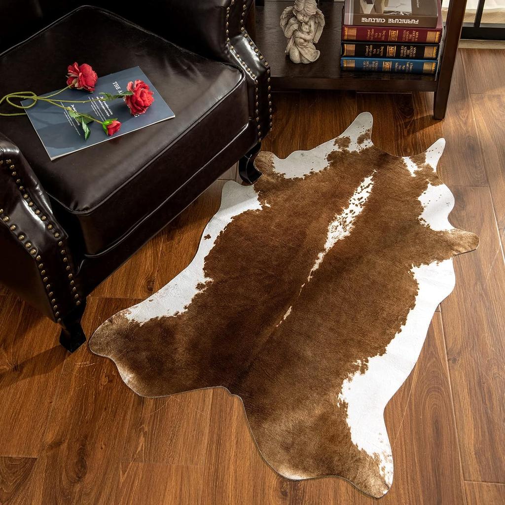 NOAHAS Faux Fur Animal Cow Hide Carpet,Sturdy and Large Size Cow Print Rugs, Suitable for Bedroom Living Room Western Decor