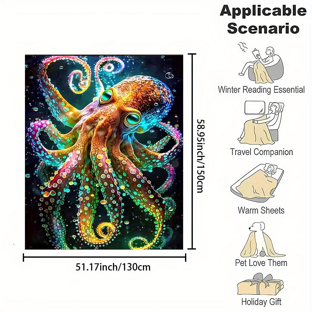 Contemporary Reversible Octopus Print Throw Blanket - Cartoon Themed, All-Season, Non-Woven Polyester, Lightweight, Soft Flannel