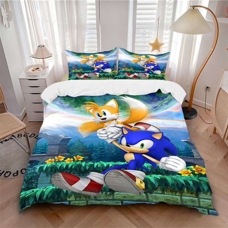 3pcs Sonic the Hedgehog Bedding Set. Soft and Comfortable with No Core Included (1x Duvet Cover + 2x Pillow Covers) yy251010215