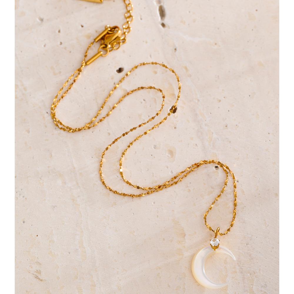 Eetit Waterproof Shell Zircon Moon Chic Necklace Pendant Stylish Unique PVD Plated Charm Delicate Korean Jewelry Wholesale
