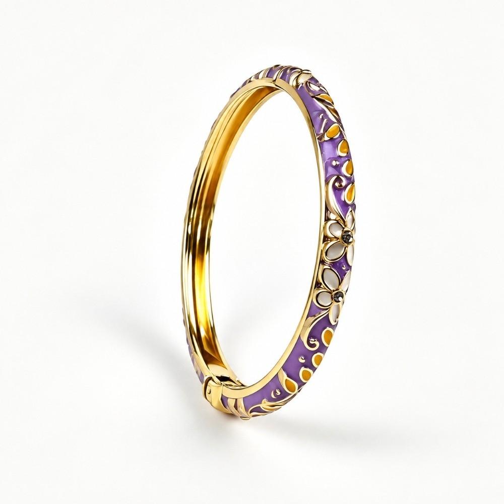 Traditional Flower Bangle Colorful Women's Hand Bracelet Fashion Vintage Cloisonne Bangle  Ladies