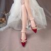 Fashion Women Red High Heel Shoes Elegant Fashion Designer Pointed Tip Fine High Heels Women Water Diamond Banquet Wedding Shoes Tacones