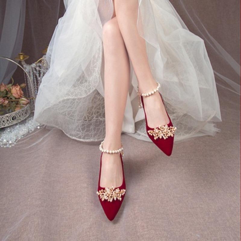 Fashion Women Red High Heel Shoes Elegant Fashion Designer Pointed Tip Fine High Heels Women Water Diamond Banquet Wedding Shoes Tacones