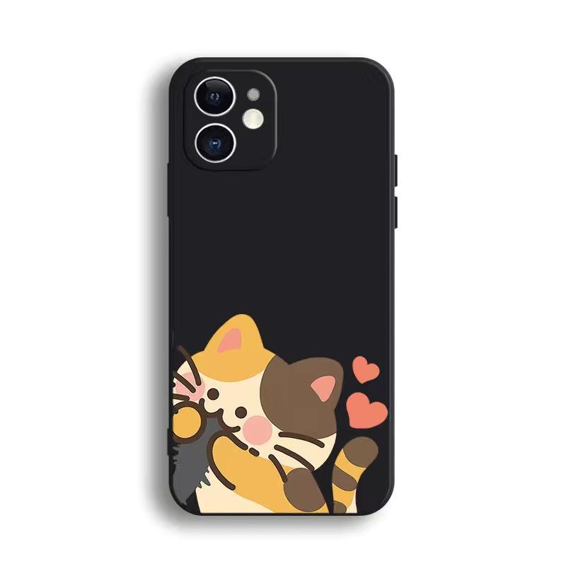Милый чехол для телефона с парой кошек для iPhone 15 14 13 12 11 Pro Max Mini X XR 7 8 SE Plus SE20 Кавайный мультяшный животный пятнистый кошачий чехол