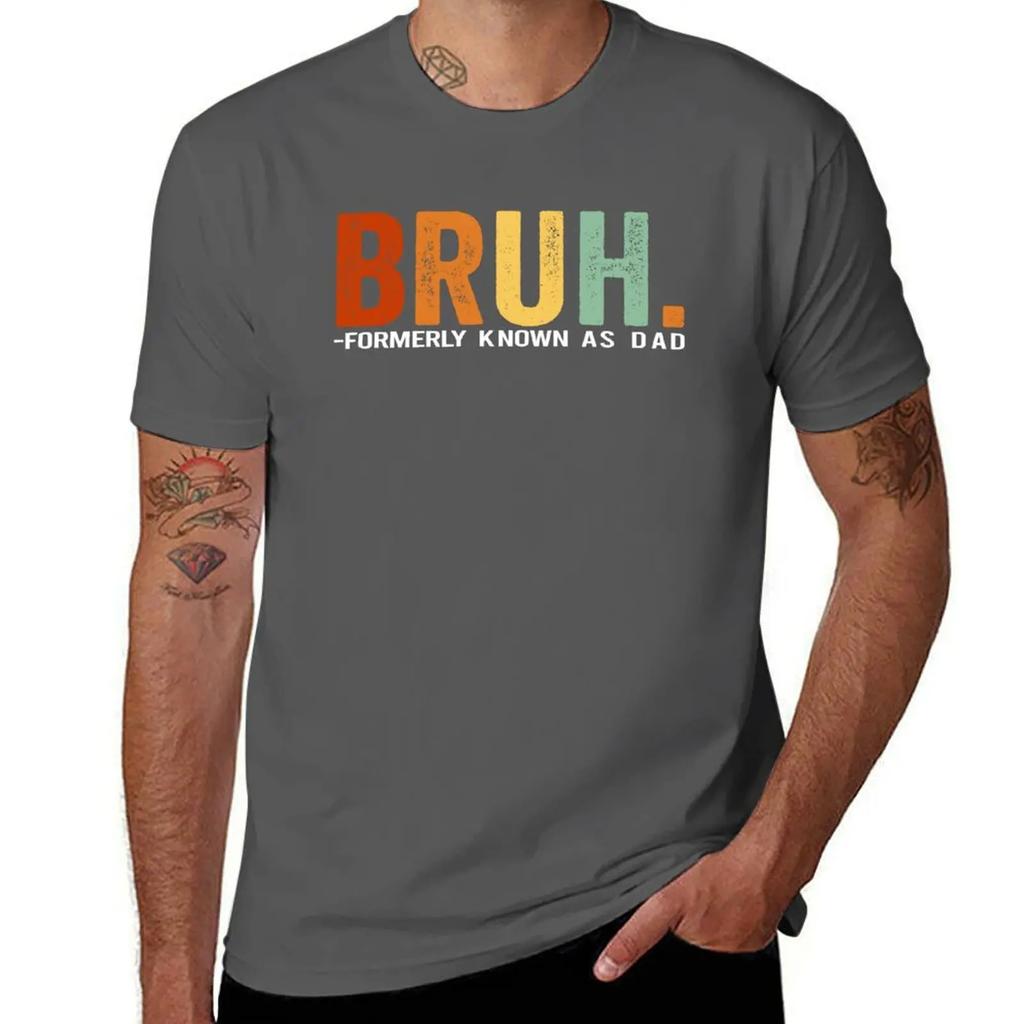 Bruh Formerly Known As Dad Vintage Funny Dad Papa Father's Day T-Shirt Aesthetic clothing blue archive slim fit t shirts for men