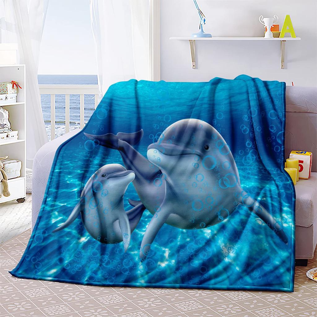 Marine Dolphin Series Printed Blanket for Sofa Bed Travel Camping Living Room Office Conditioning Blanket for All Seasons Gifts