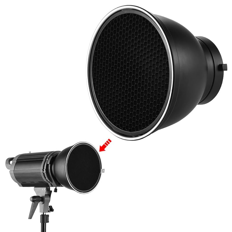 7" Standard Reflector Diffuser Lampshade Dish, 60° Honeycomb Grid, Bowens Mount Studio strobe flash light for speedlight
