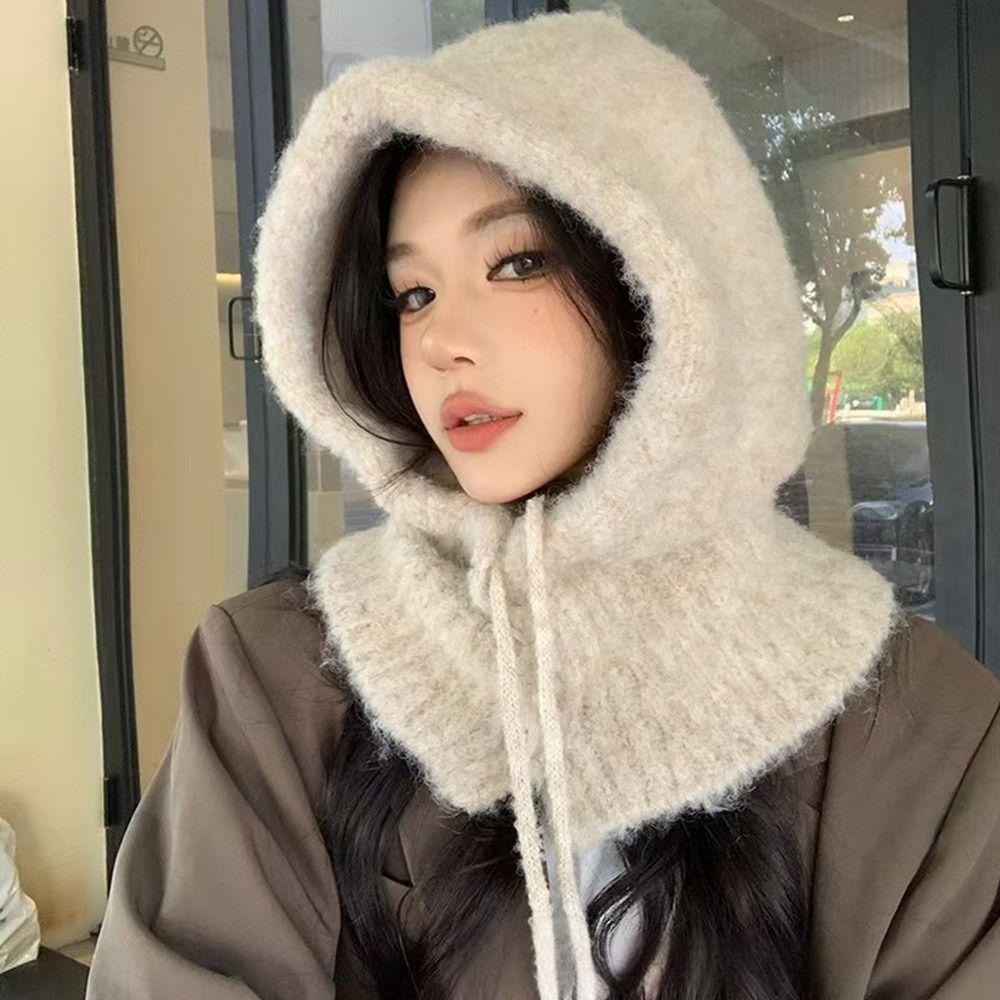 Hat and Scarf Integrated Women Balaclava Plush Windproof Cap Knitted Beanies Outdoor