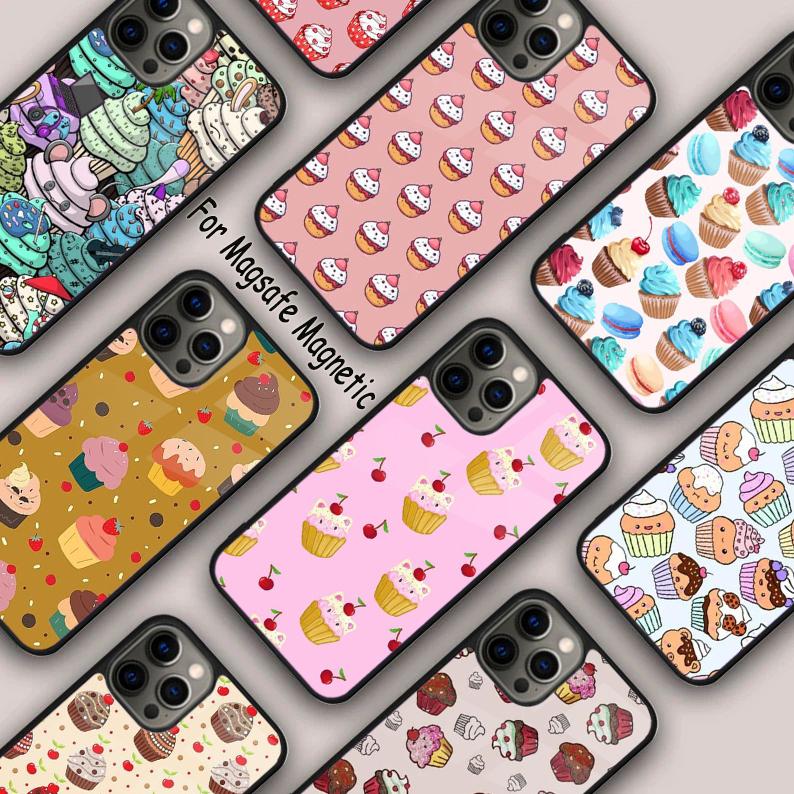 Магнитный чехол для телефона с мультяшным узором в виде кекса для APPLE iPhone 17 Air 16 14 13 12 Pro Max 15 Plus Беспроводная зарядка MagSafe Чехол