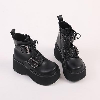 Женские высокие сапоги, зимние ботинки на платформе, стильные винтажные ботильоны на танкетке, удобные ботинки Academy Shoes с боковой молнией, панк-байкерские ботинки