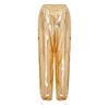 Shiny Metallic Cargo Pants for Women Elastic Waistband with Ruffle Trim Multiple Pockets Jogger Style for Hip Hop Music Stage Outfit