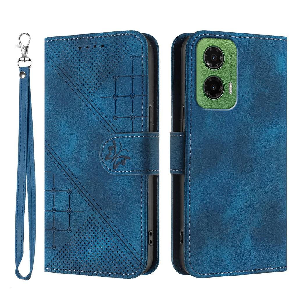 For Motorola Moto G35 5G Leather Wallet Case Butterfly Flower Imprinted Phone Cover with Strap