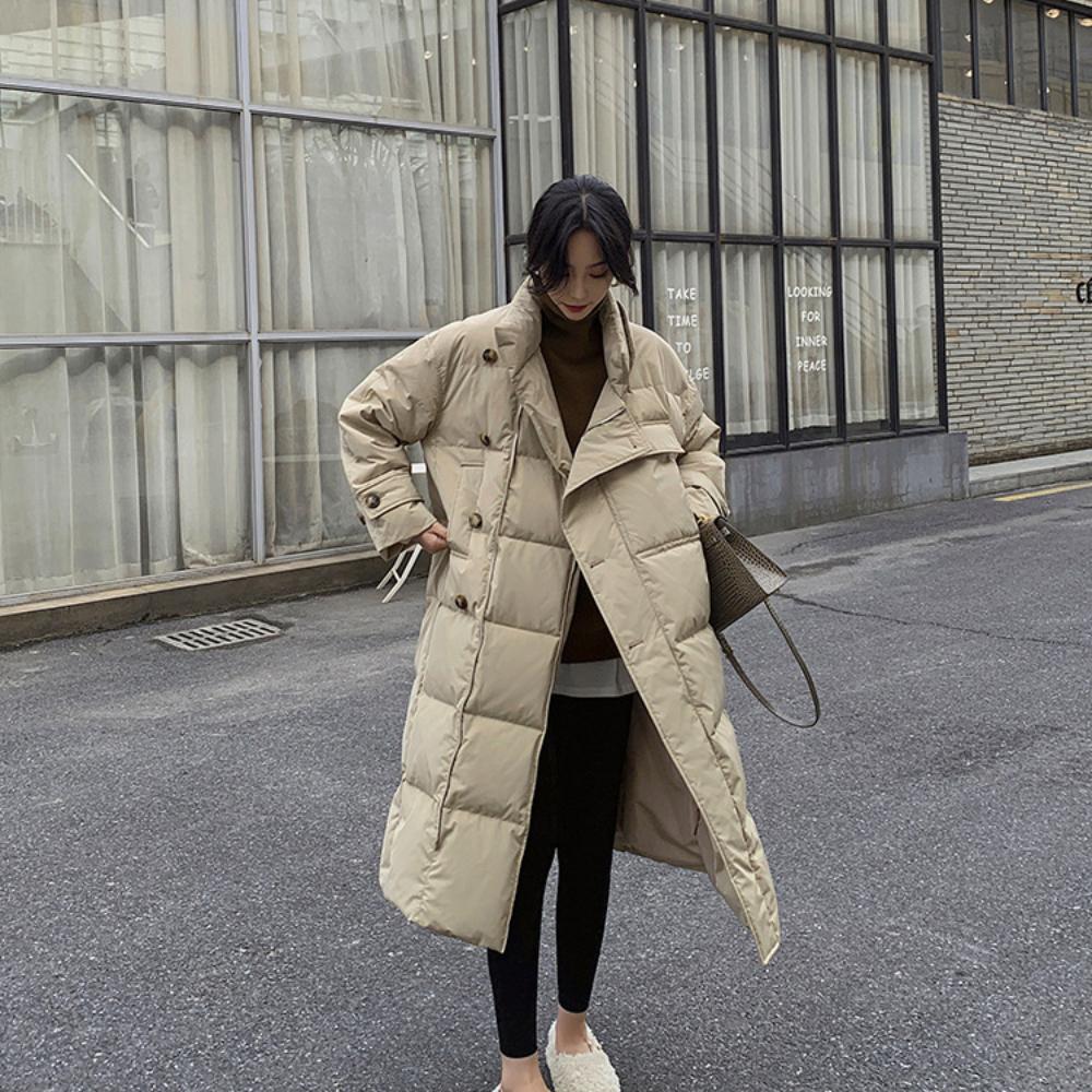Ветрозащитное пальто с воротником-стойкой, зимние женские пуговицы, большие карманы, длинная парка, утепленная теплая хлопковая куртка, корейская куртка-пуховик