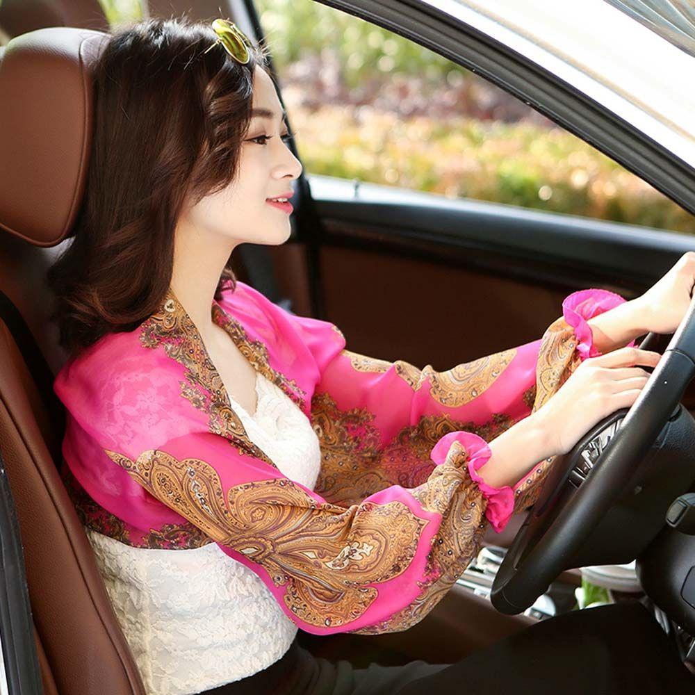 Anti-UV Summer Outdoor Riding Women Floral Fashion Chiffon Arm Sleeve Shawl Sun Sleeve
