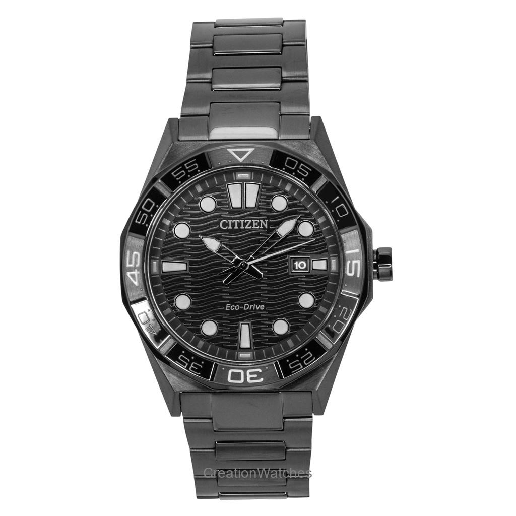 Citizen Brycen Нержавеющая сталь Черный циферблат Eco-Drive AW1855-52E 100M Мужские часы
