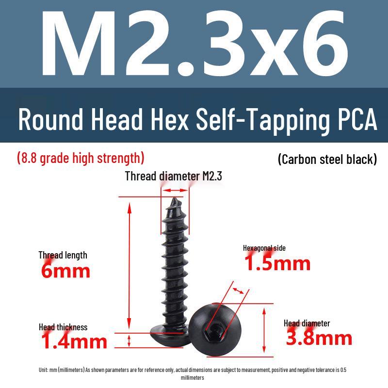 Yigu Высокопрочные черные саморезы с шестигранным углублением, класс прочности 8.8, M2-M6, круглая/плоская головка