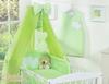 Large chiffon mosquito net for a baby cot with hanging hearts and a bow - green