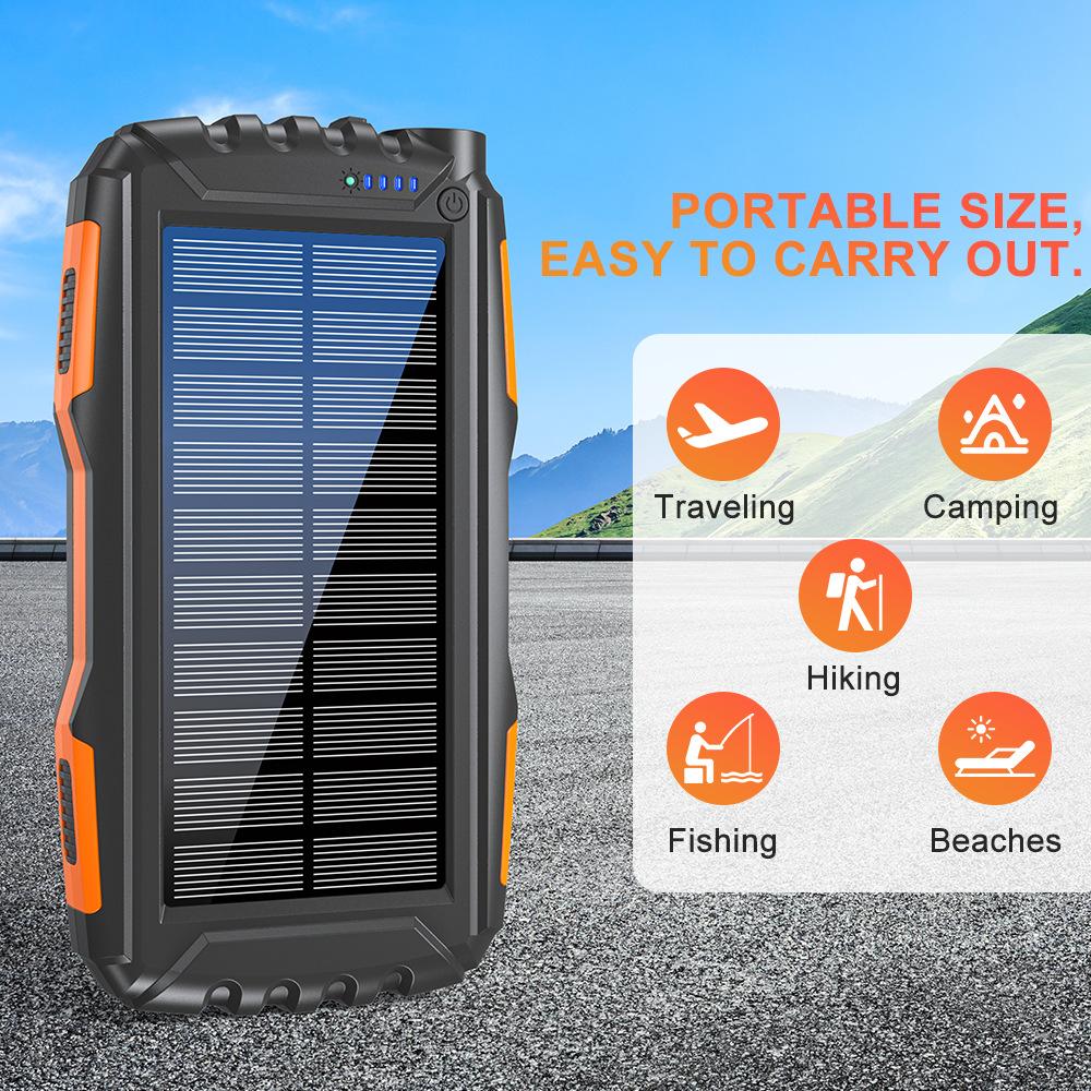 Портативное зарядное устройство на солнечной батарее 20000 мАч, внешний аккумулятор со светодиодной подсветкой для iPhone 15, 14, 13, Samsung, Huawei, Xiaomi