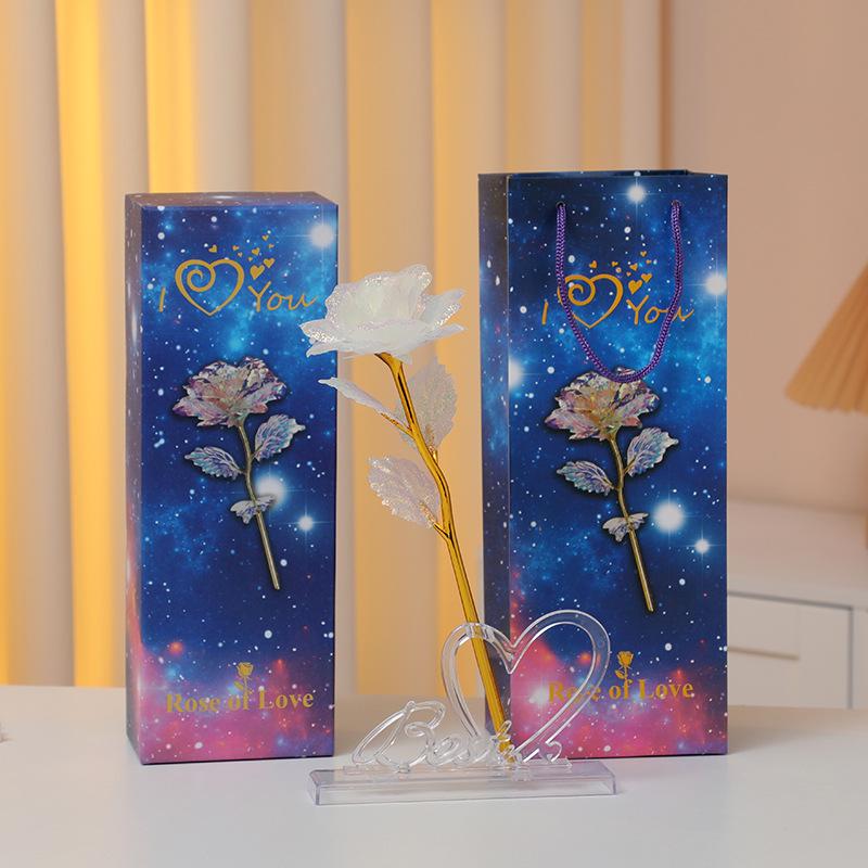 Роза из 24-каратной золотой фольги Светящийся букет: Сохраненные искусственные цветы на День святого Валентина, День матери и дни рождения