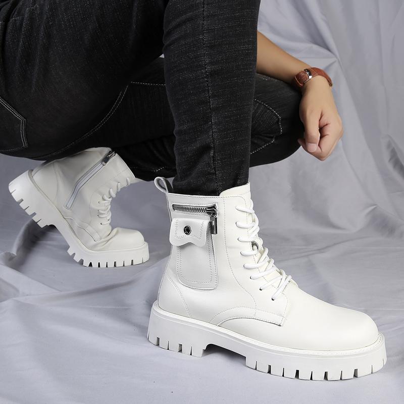 Высокие мужские ботинки на шнуровке с круглым носком для отдыха, универсальные мужские повседневные кожаные туфли, нескользящие, трендовые, резиновые, зимние, плюшевые