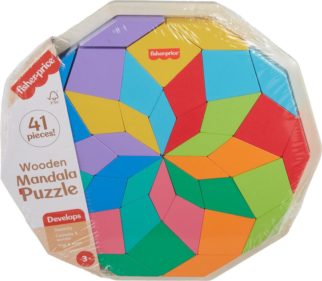 Деревянная игрушка Fisher-Price: Геометрическая головоломка "Цвет и Форма" для младенцев и малышей, развивающая игрушка, стиль Монтессори, от 3 лет, разноцветная, HXT94