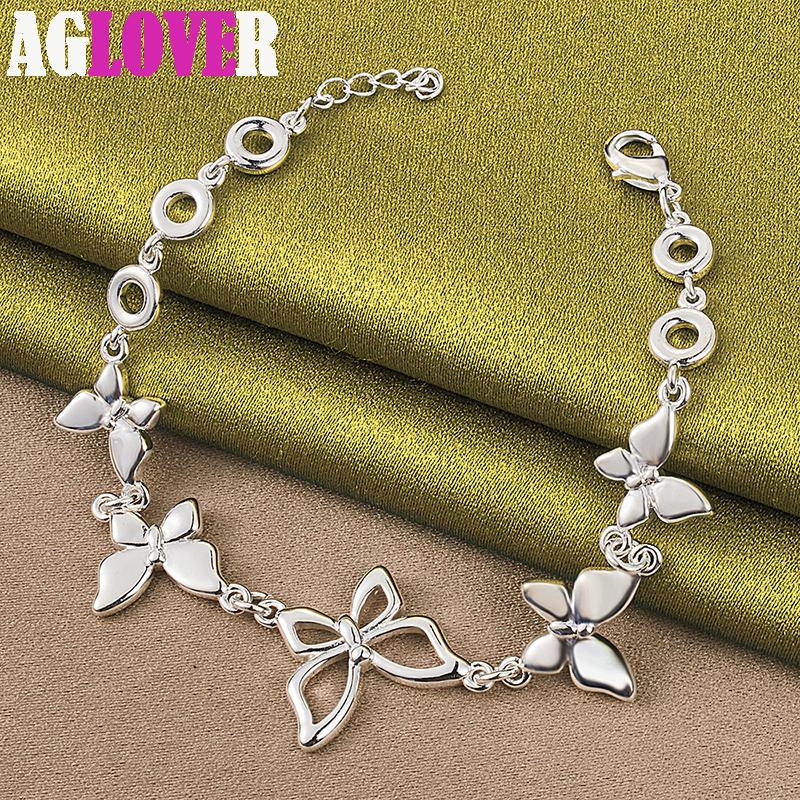 925 Sterling Silver Five Butterfly Chain Bracelet Jewelry