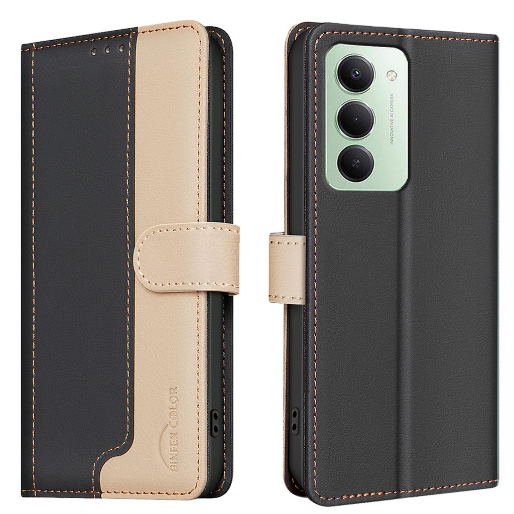 For Xiaomi Redmi 15 5G (Global) (169mm) Leather Case BINFEN COLOR Splicing Color RFID Blocking Wallet Stand Phone Cover