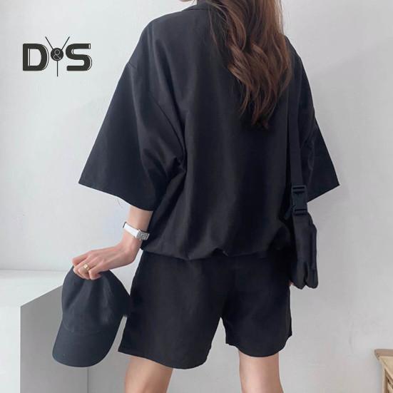 Комплект из 2 предметов: толстовка и шорты, свободный, однотонный, с отворотами, рукавами до локтя, карманами, эластичным поясом, воротником-молнией, дышащим, гладким, быстросохнущим, мягким, летним