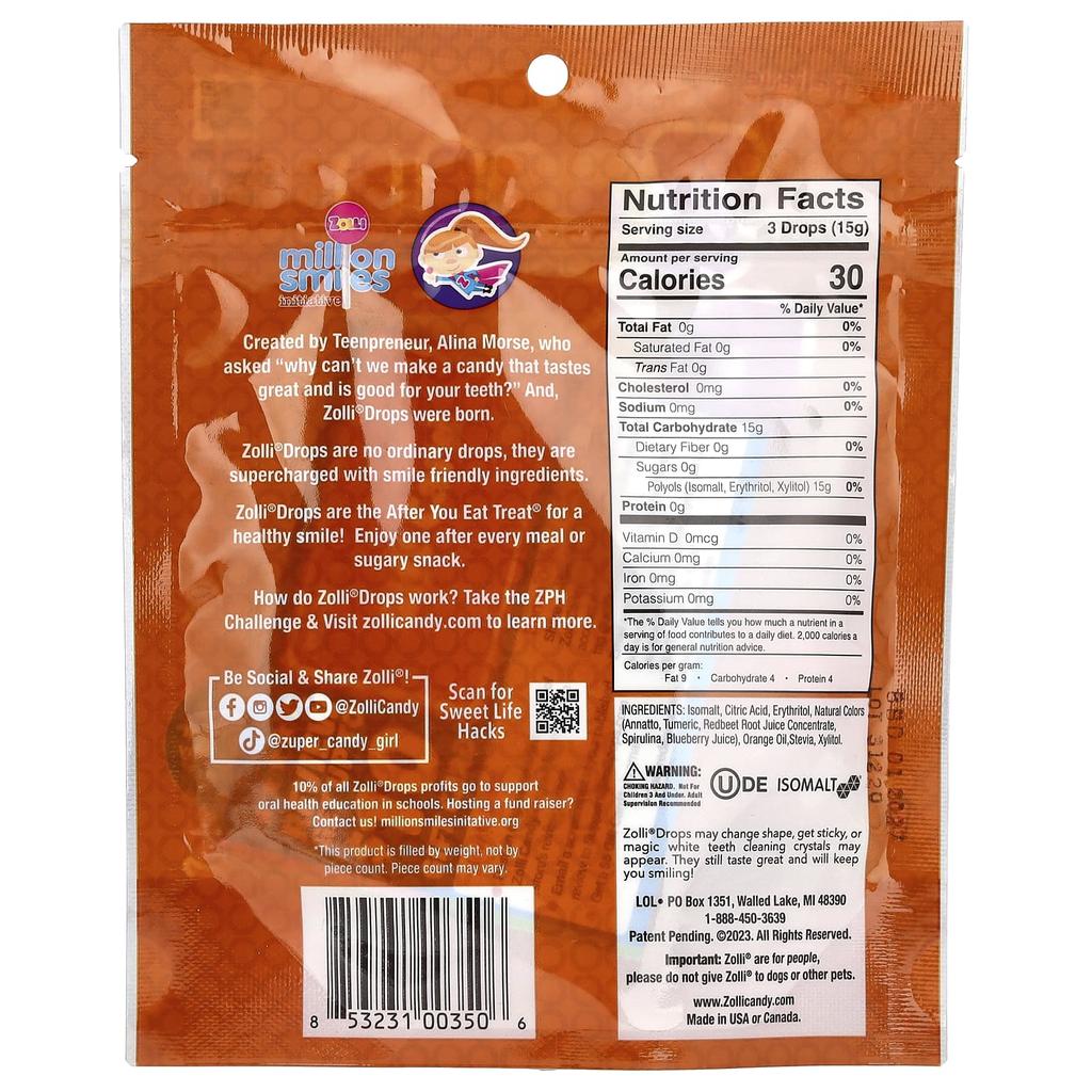 Zollipops, Zolli Drops, The Clean Teeth Drops, Fruit Flavor, 15+ Zolli Drops, 1.6 oz