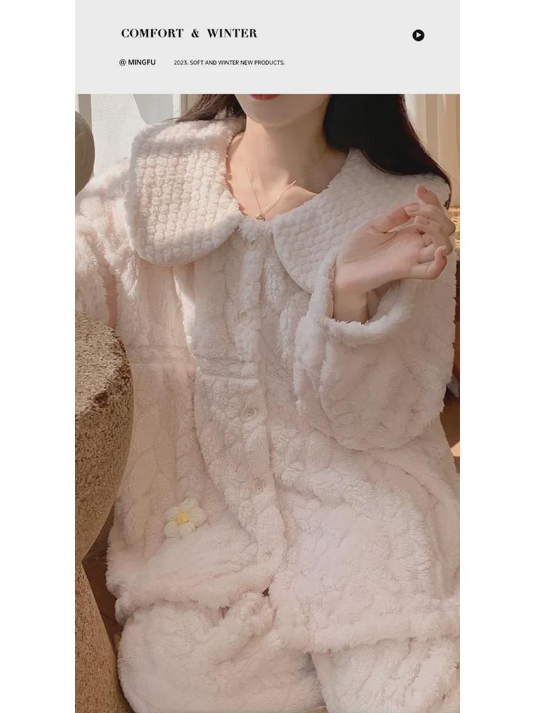 Женская пижама из кораллового флиса - плотный бархат, стиль принцессы, на осень и зиму