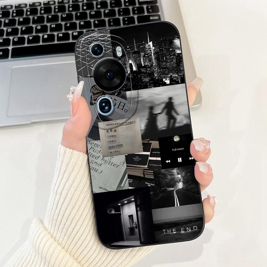 For Huawei P60 Art / P60Pro / HuaweiP60 Case Liquid Silicone Soft TPU Back Cover Phone Funda Gothic Black Night Bumper Panda Bag