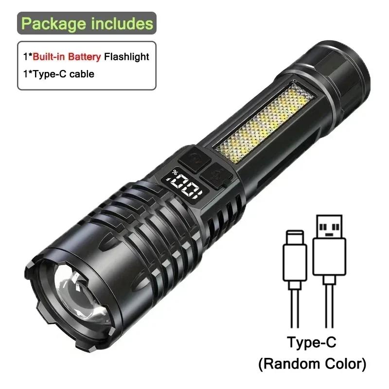 Portable Led Flashlight USB Rechargeable Zoomable Torch Strong Light 6 Mode Tactical Lamp for Camping Fishing Emergency Lantern