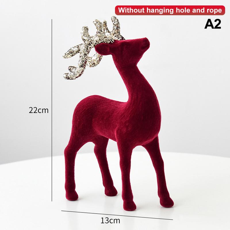 1 шт. Рождественский олень, украшения, декор для дома, настольный декор, подвесные шары, флокированный мини-олень, подвеска в виде лося