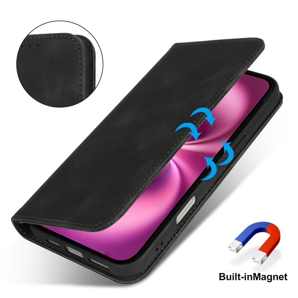 For iPhone 16 Plus Stand Case Magnetic Closure Skin Touch Leather Flip Phone Cover with Wallet
