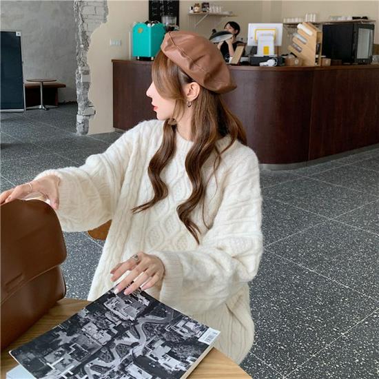 Женский красный свитер крупной вязки премиум-класса - Ленивый стиль для весны, осени, зимы 2025