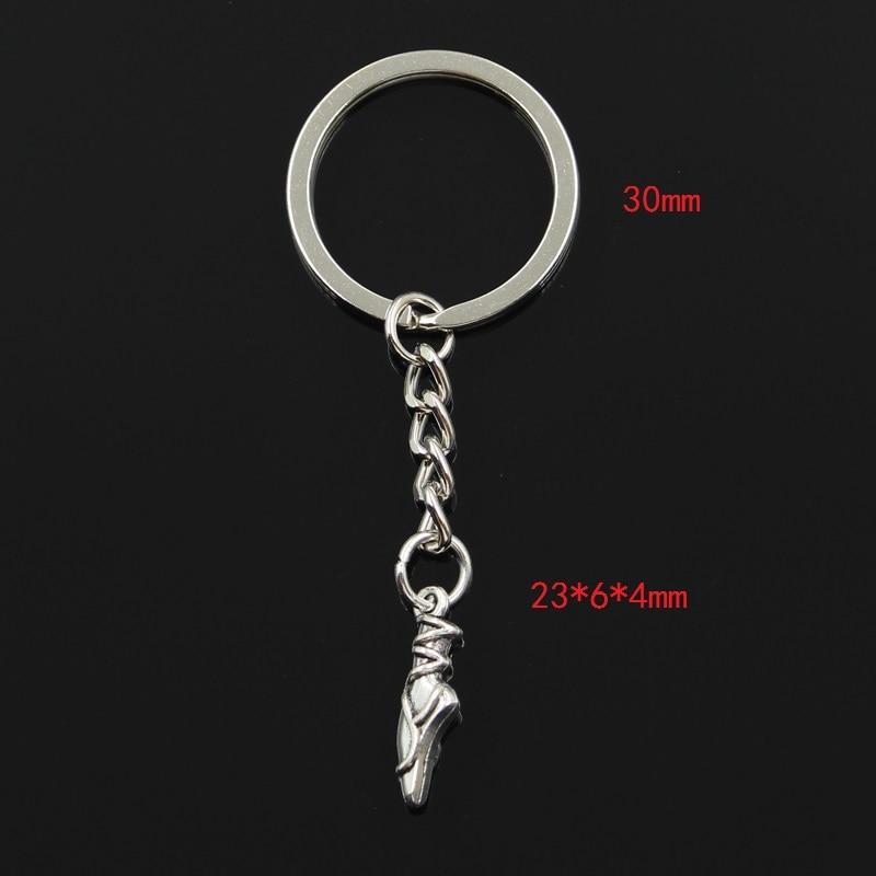 Fashion 30mm Key Ring Metal Key Chain Keychain Jewelry Antique Bronze Silver Color Plated Ballet Shoes 23x6x4mm Pendant