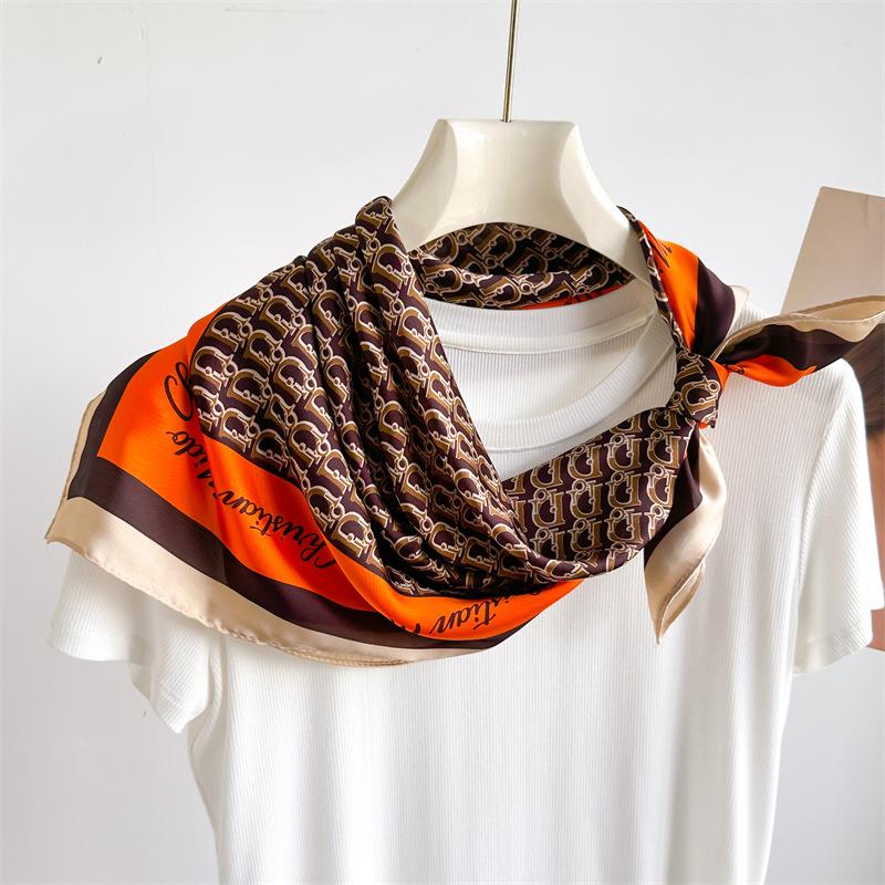 Lily Printed 70 Square Scarf Imitation Silk Sunscreen Scarf Versatile Decorative Scarf Women'S Headscarf Silk Scarf