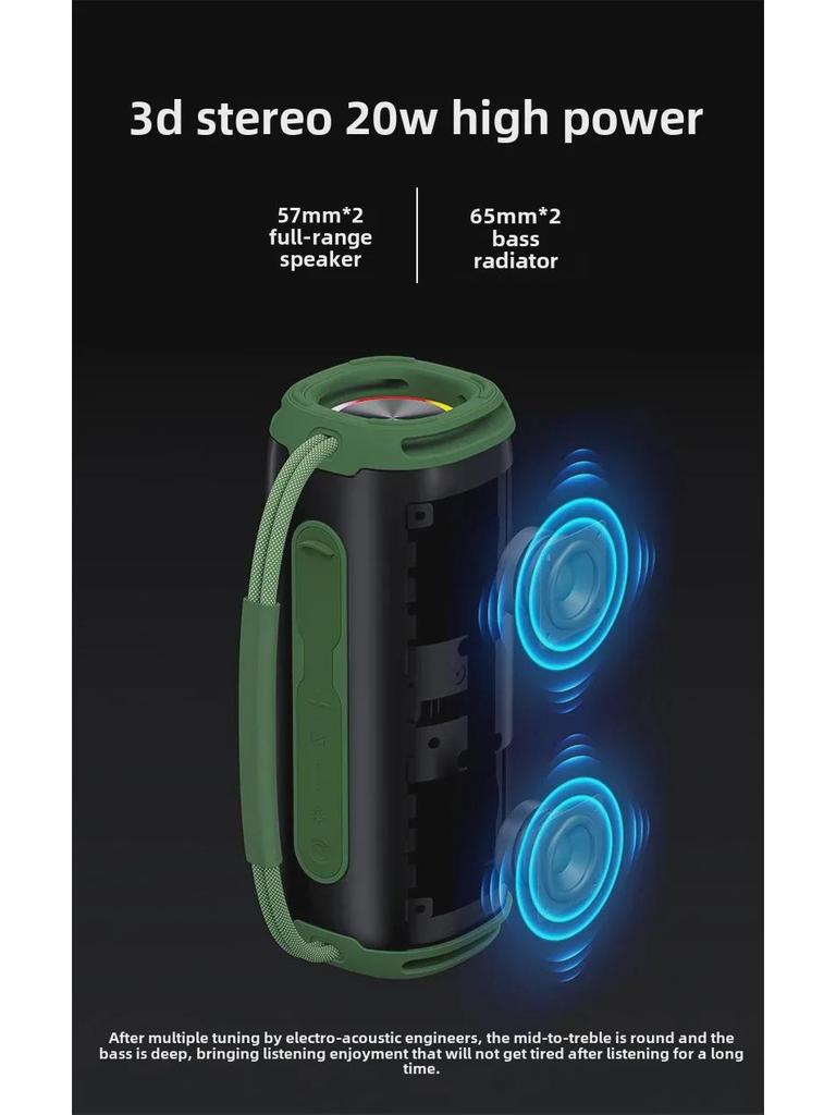 Портативный водонепроницаемый Bluetooth-динамик IPX6, сабвуфер высокой мощности 20 Вт с USB и слотами для карт для использования на открытом воздухе