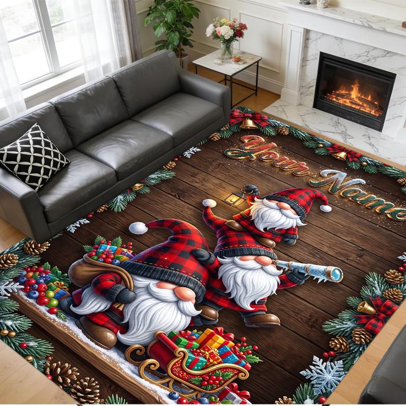 Christmas Custom Name Printed Square Area Rug Soft Non Slip Floor Carpet For Bedroom Holiday Gift