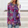 Plus Size Women Magical Pattern Printed Comfy Long Sleeve Round Collar T-shirt Casual Baggy Mid Length Tee Tops For Christmas