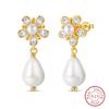 Luxury Golden Conch Starfish Pearl Ear Studs 925 Silver Butterfly Heart Shaped Pendants Pearl Earrings For Women Party Jewelry