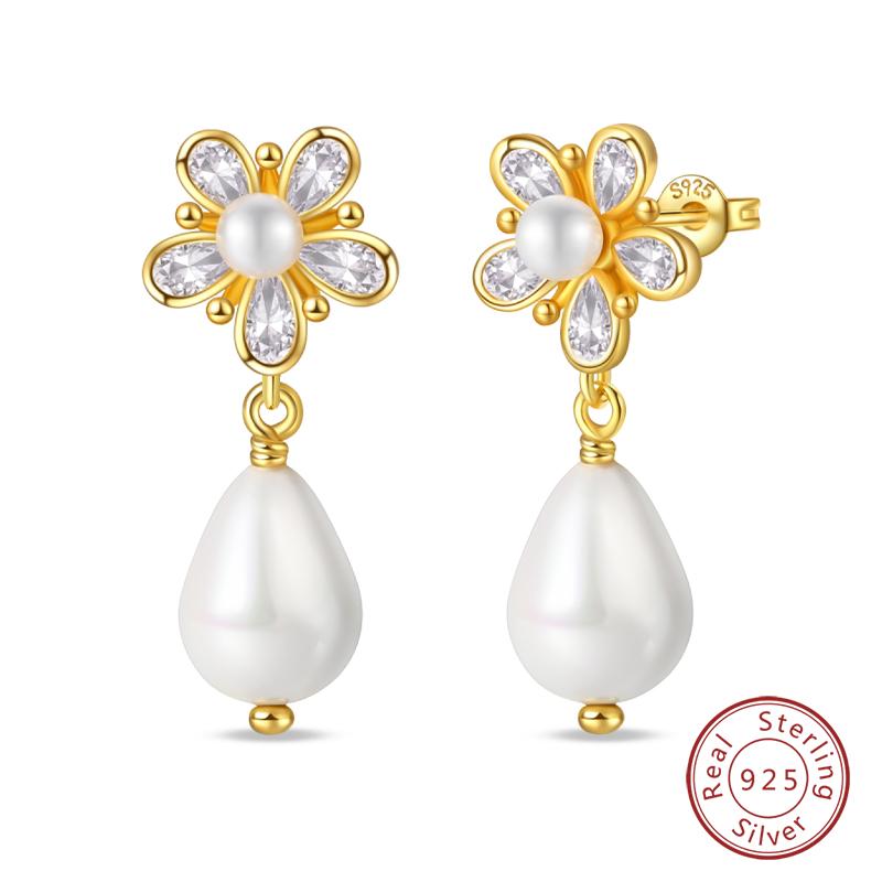 Luxury Golden Conch Starfish Pearl Ear Studs 925 Silver Butterfly Heart Shaped Pendants Pearl Earrings For Women Party Jewelry