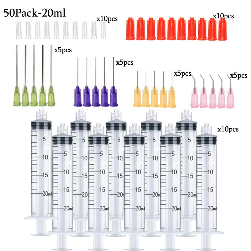 50Pack Syringes with 14ga-23ga Blunt Tip Needles With Syringe Caps and Needle Caps for Refilling and Measuring Liquids Oil