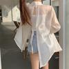Back Split Lace-up Casual Loose Shirts Women Fashion New See Through Long Sleeve Women's Blouses Thin Breathable Sun Protection Office Lady Tops 26108