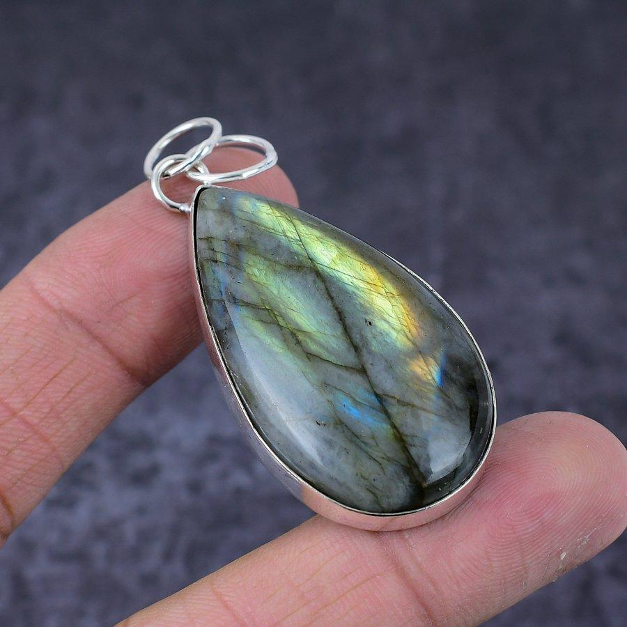 Natural Labradorite Gemstone Handmade 925 Sterling Silver Pendant 2.40" N0e83