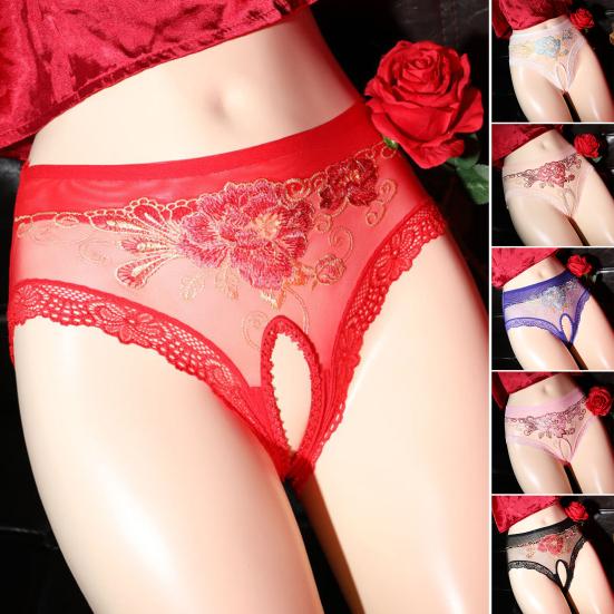 Women Panties Low Waist Triangle See-through Thin Solid Color Plus Size