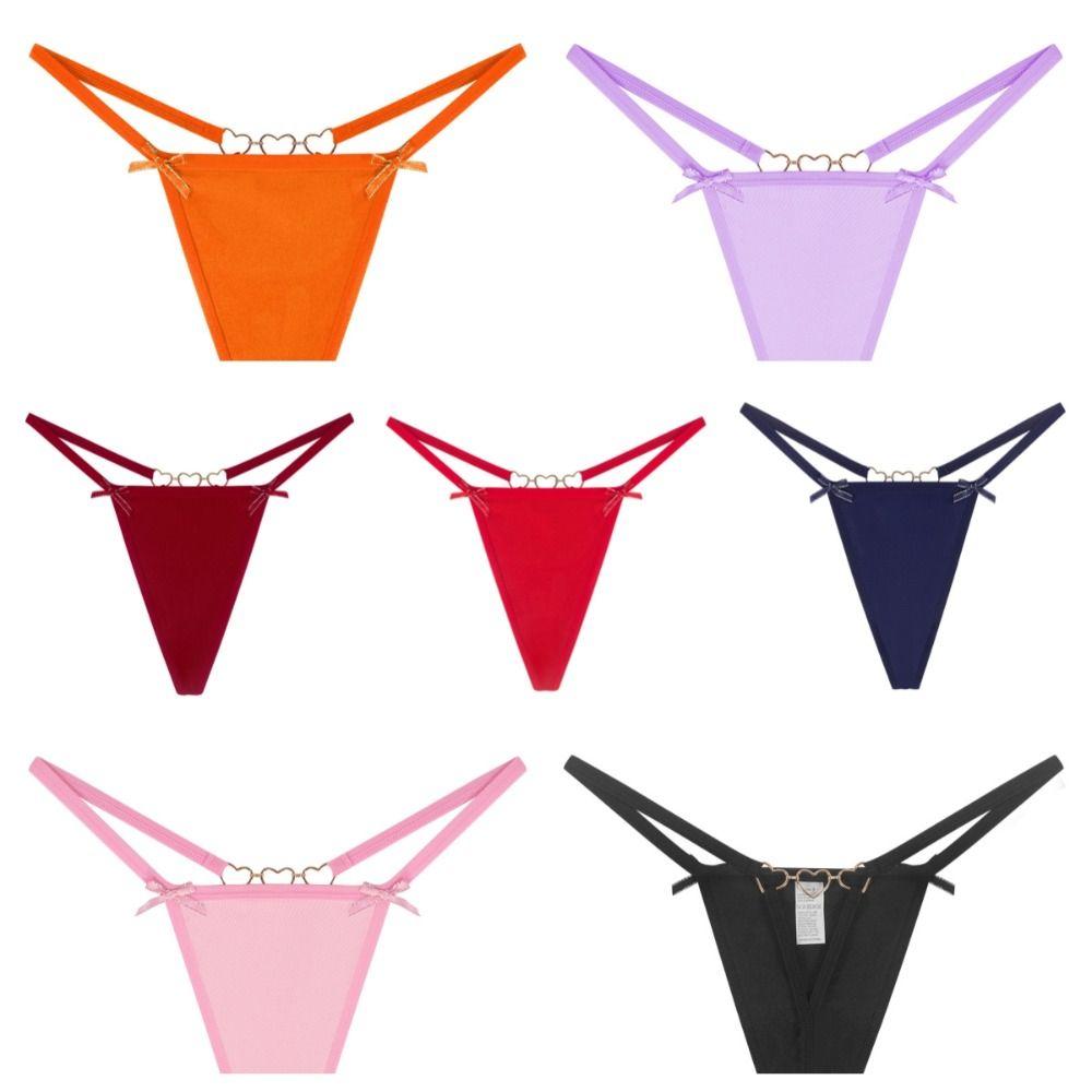 Solid Color Sexy G-String Heart Buckle Traceless Briefs Seamless Bow Thong Lady