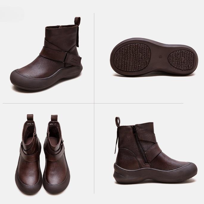 Johnature Короткие ботинки из натуральной кожи в стиле ретро с круглым носком и мягкой подошвой. Универсальная женская обувь