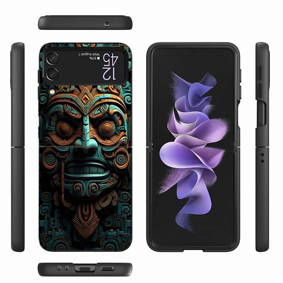 Каменный Чехол в Ацтекском Стиле Майя для Samsung Z Flip 6 7 5G Z Flip 5 Galaxy Z Flip 3 4 5G ZFlip Ударопрочный Жесткий Чехол TPU PC Coque Cap